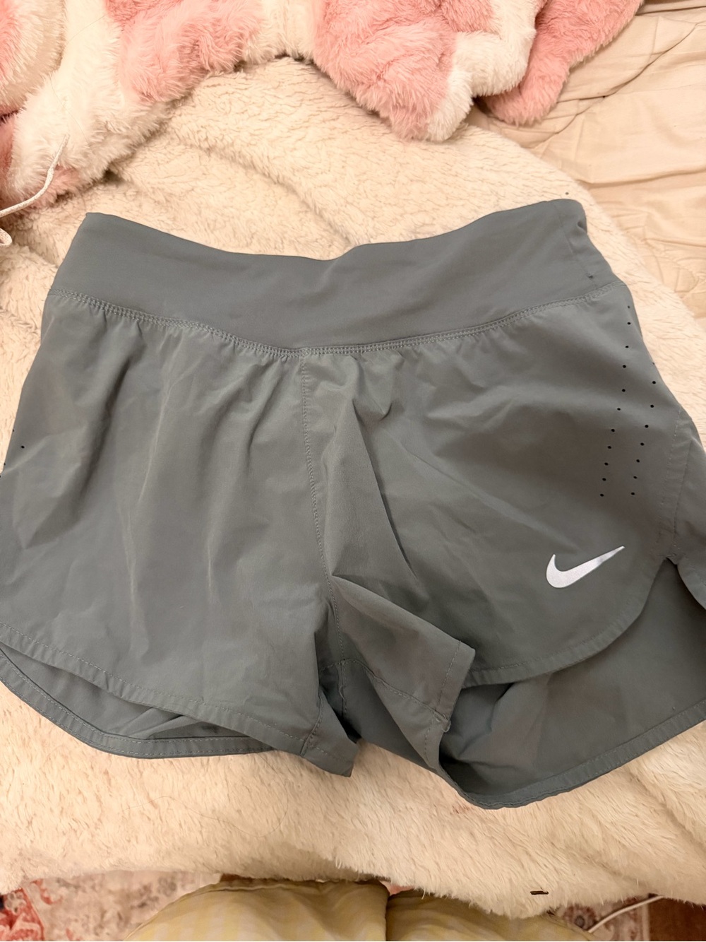 Nike Women’s Gray Athletic Running Shorts with White Swoosh